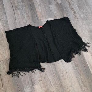 Spoiled Black Knit Fringe Poncho Cardigan Sweater Small